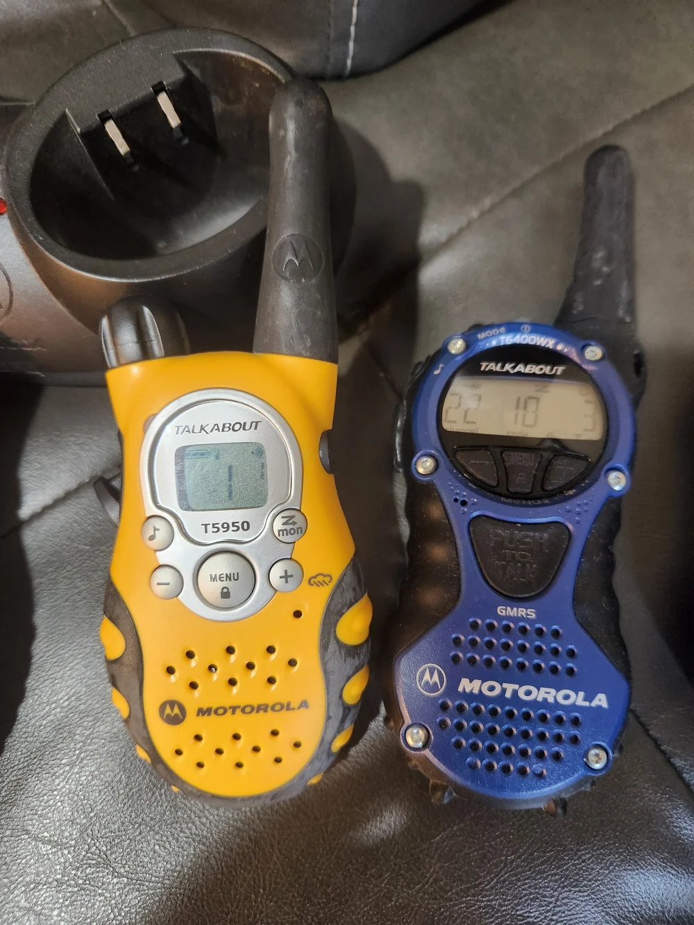 2 Sets Of Motorola Yellow & Blue Walkie Talkies - Twin Packs All Take 3 AA Batt.